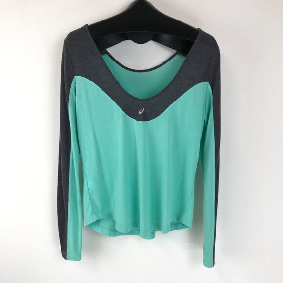 Asics Long Sleeve Athletic Tee Women's Medium Colorblock Scoop Neck Stretch Knit - Picture 3 of 8